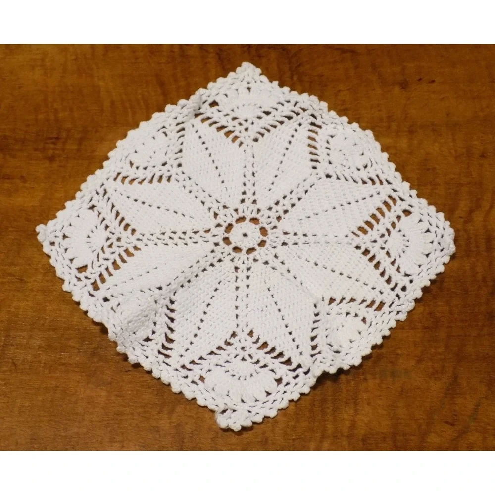 Vintage Square Hand Crocheted Doily Elegant 8